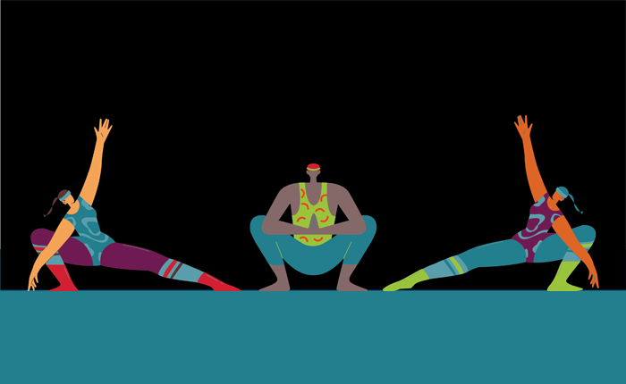 illustrations of 3 people doing yoga