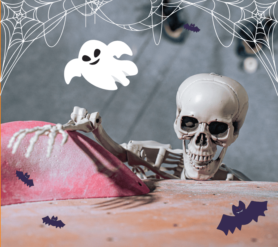 A skeleton bouldering