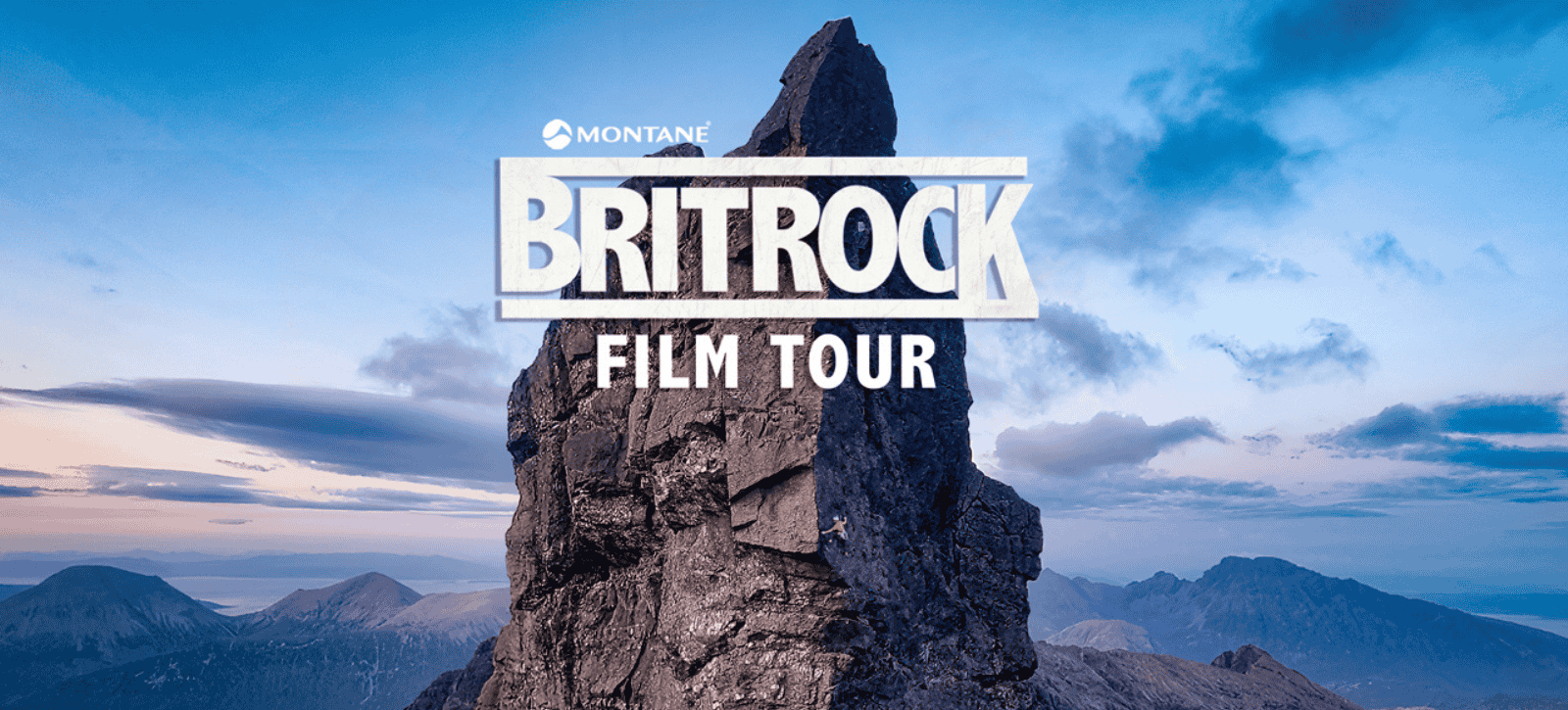 BritRock Fim Tour written over the top of an epic image of a climber on a stunning rockface