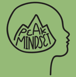 Peak Mindset logo with the name written inside the outline of a head
