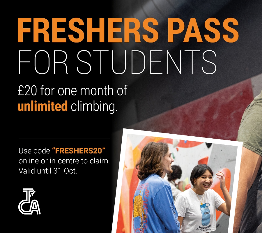 A Graphic showing one month of unlimited climbing for students for £20.